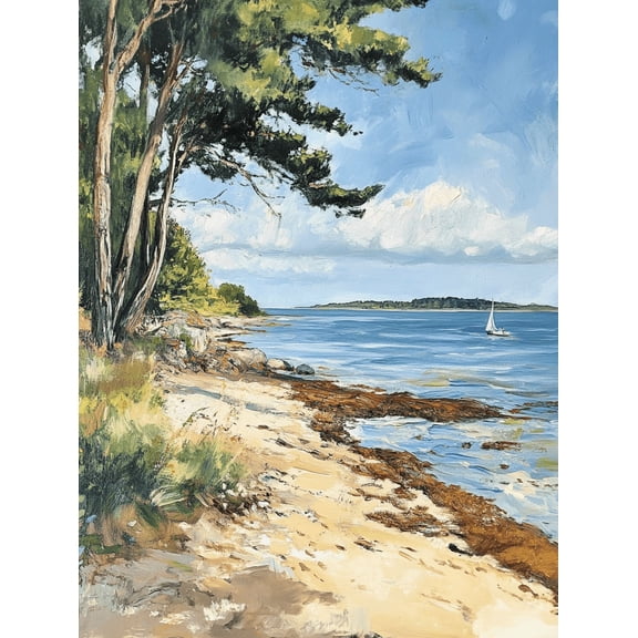 Seascape Coastal Pine Tree Canvas PaintingSuitable for Living RoomBedroomBathroomOfficeand Hotel Decoration.