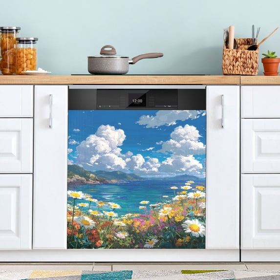 Seascape Dishwasher Magnet Cover Reuseable Refrigerator Magnet Cover Decal Kitchen Fridge Microwave Stickers Hoilday Party Decor 23 x 26 inch