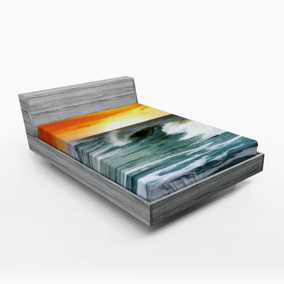 Ambesonne Seascape Fitted Sheet, Sunset over Wavy Ocean, Full Size, Multicolor