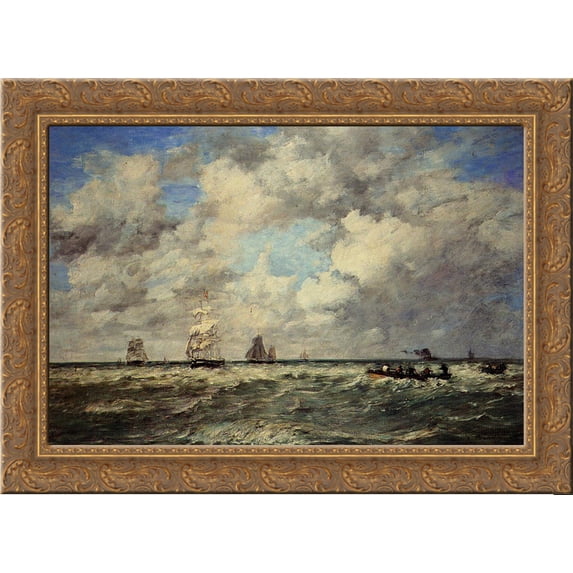 Seascape, Les Lamaneurs 24x18 Gold Ornate Wood Framed Canvas Art by Eugene Boudin