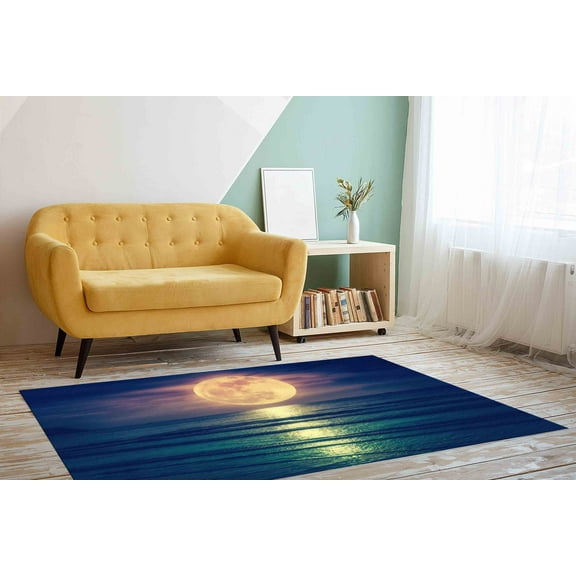 Seascape Rug, Moon Rug, Sea Landscape Contemporary Rug, Bathroom Rugs, 3D Printeds Rug, Area Rugs, Nursery Rug, View Rugs, Salon Decor Rugs, 3.3'x6.5' - 100x200 cm