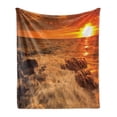 thumbnail image 1 of Seascape Soft Flannel Fleece Blanket, Exotic Ocean with Waves on Rocks Panorama in Sunset Time Tangerine Tones Sky, Cozy Plush for Indoor and Outdoor Use, 70" x 90", Orange and Amber, by Ambesonne, 1 of 5