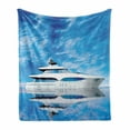 thumbnail image 1 of Seascape Soft Flannel Fleece Throw Blanket, Marine Themed Photo of Yacht on Cloudy Pastel Sky and Blue Calm Water Print, Cozy Plush for Indoor and Outdoor Use, 50" x 60", Blue Pale Grey, by Ambesonne, 1 of 6