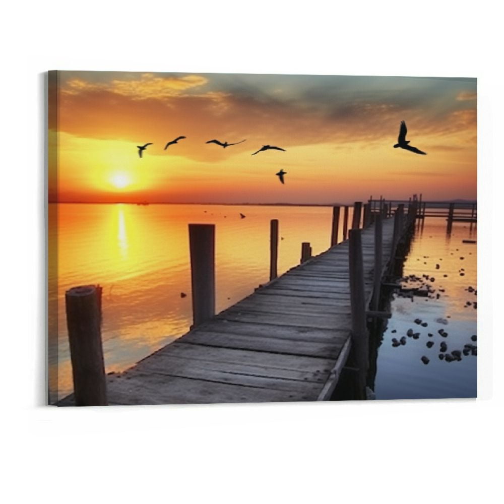Seascape Wall Decor Canvas Wall Art / 4 Panel Blue and Yellow Beach ...
