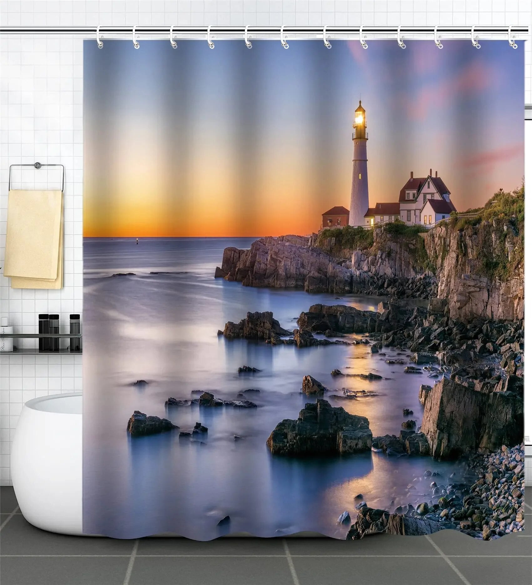 Seascape Wall Decor Portland Head Lighthouse Shower Curtain Landscape