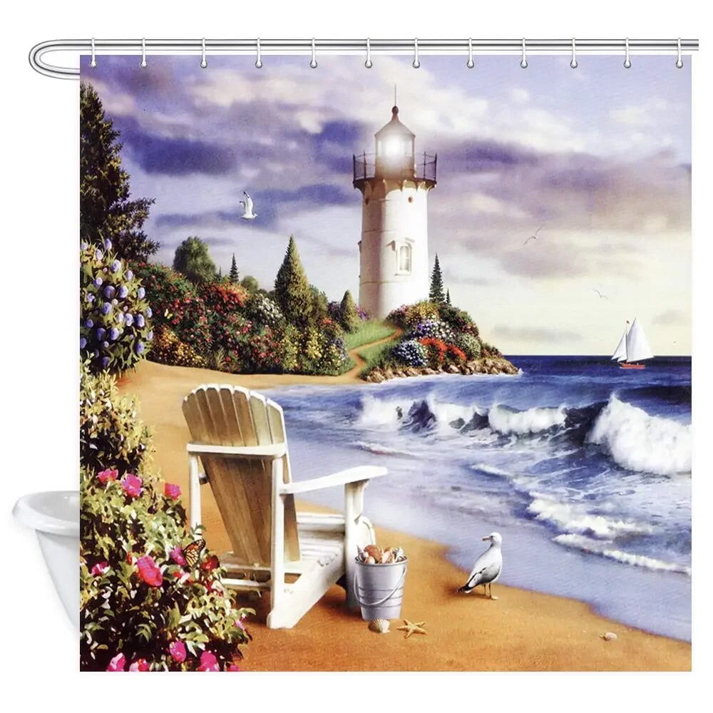 Seascape Wall Decor Portland Head Lighthouse Shower Curtain Landscape ...