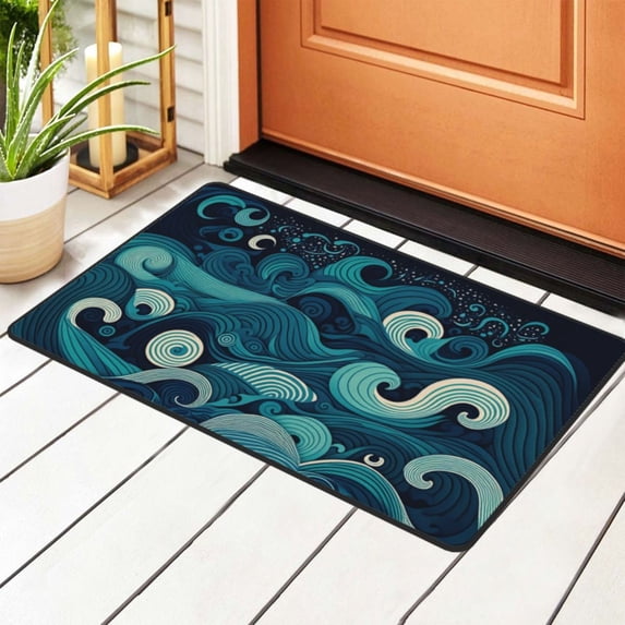 Seascape Waves Rugs Doormat, Non-Slip Machine Washable Carpets Floor Door Mat , 36" x 24"