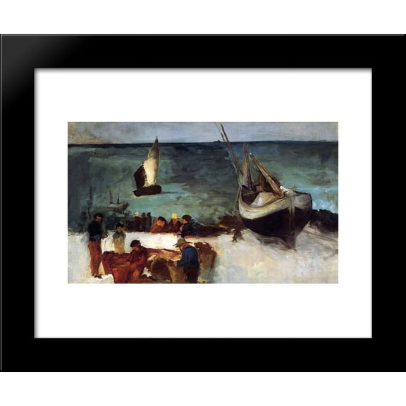 Seascape at Berck, Fishing Boats and Fishermen 20x24 Framed Art Print by Manet, Edouard