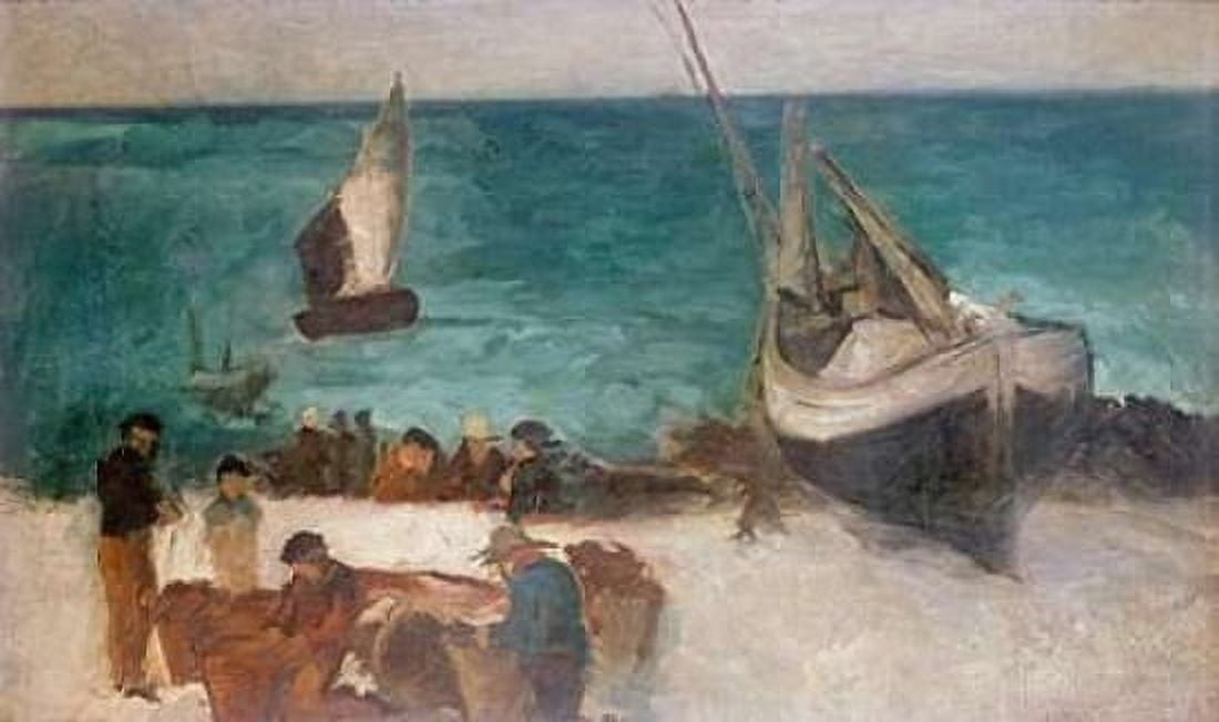 Seascape at Berck Fishing Boats and Fishermen Canvas Art - Edouard Manet (12 x 18)
