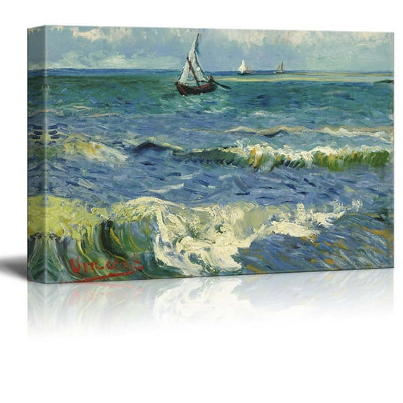 Seascape at Saintes Maries by Van Gogh Giclee Canvas Prints Wrapped Gallery Wall Art | Stretched and Framed Ready to Hang - 24" x 36"
