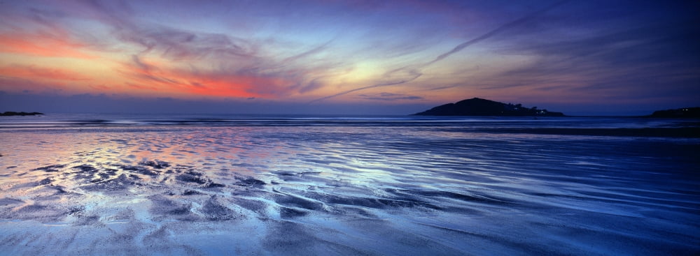 Seascape at dusk Bantham Beach South Devon Devon England Canvas Art - Panoramic Images (36 x 12)