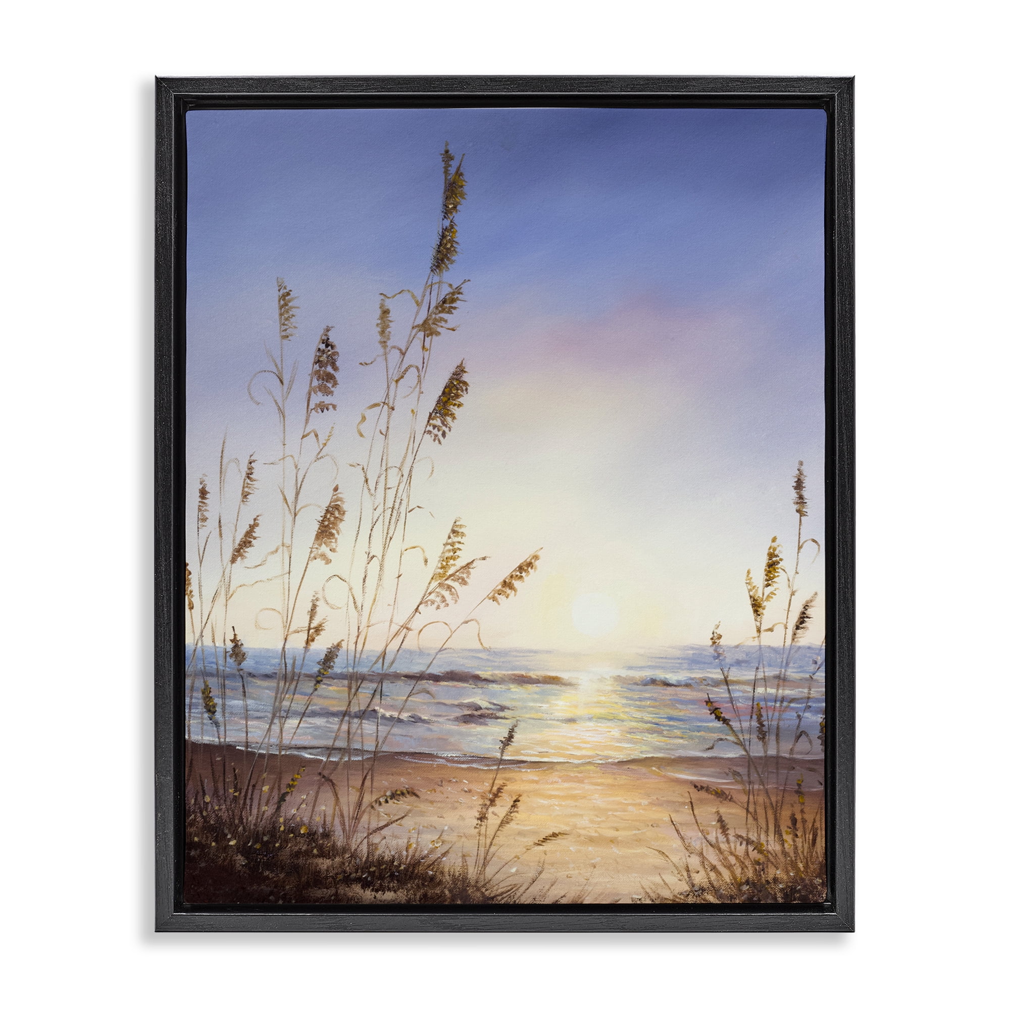Seascape with Sunlit Grasses Black Framed Floater Canvas Wall Art, design by Michelle Faber
