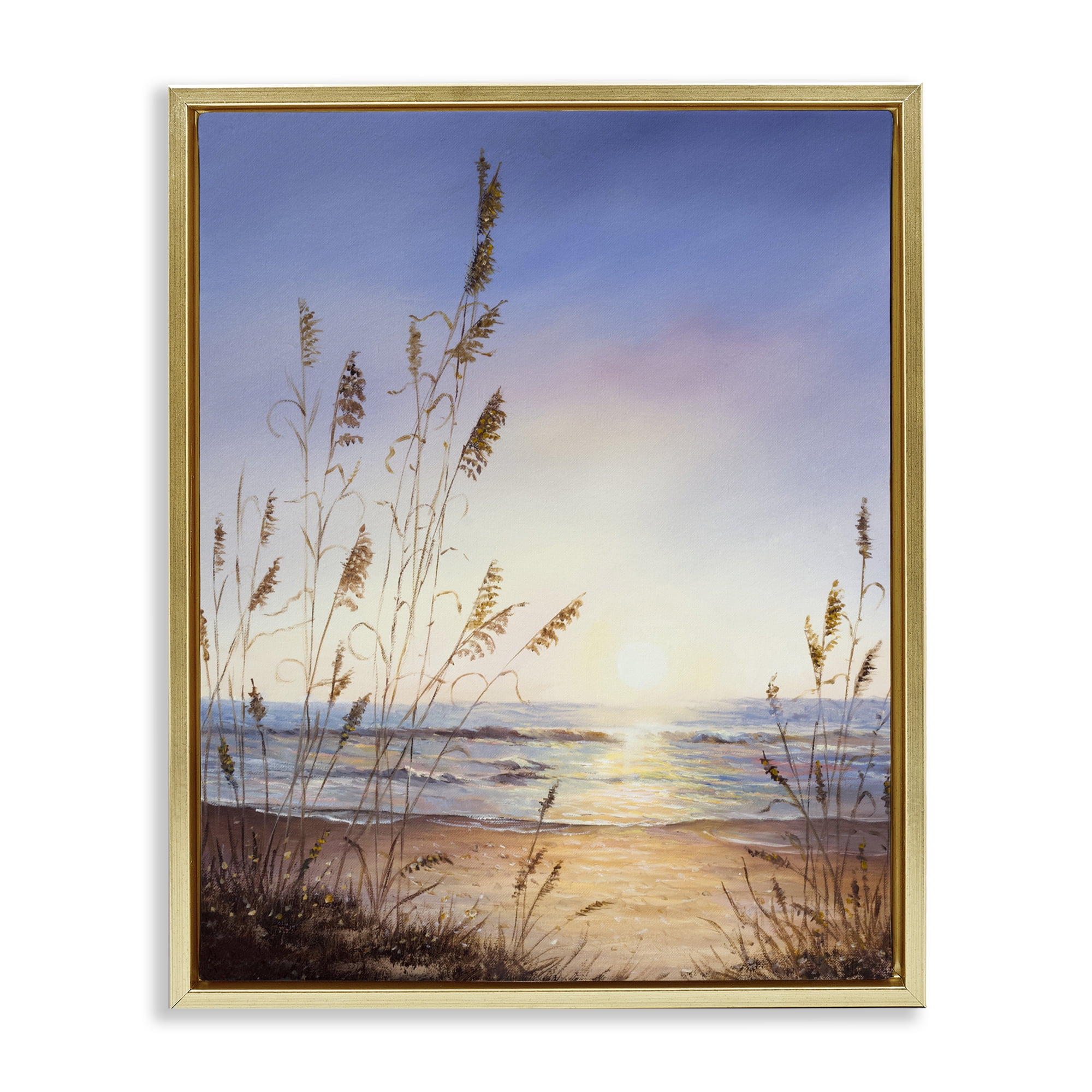Seascape with Sunlit Grasses Gold Framed Floater Canvas Wall Art, design by Michelle Faber