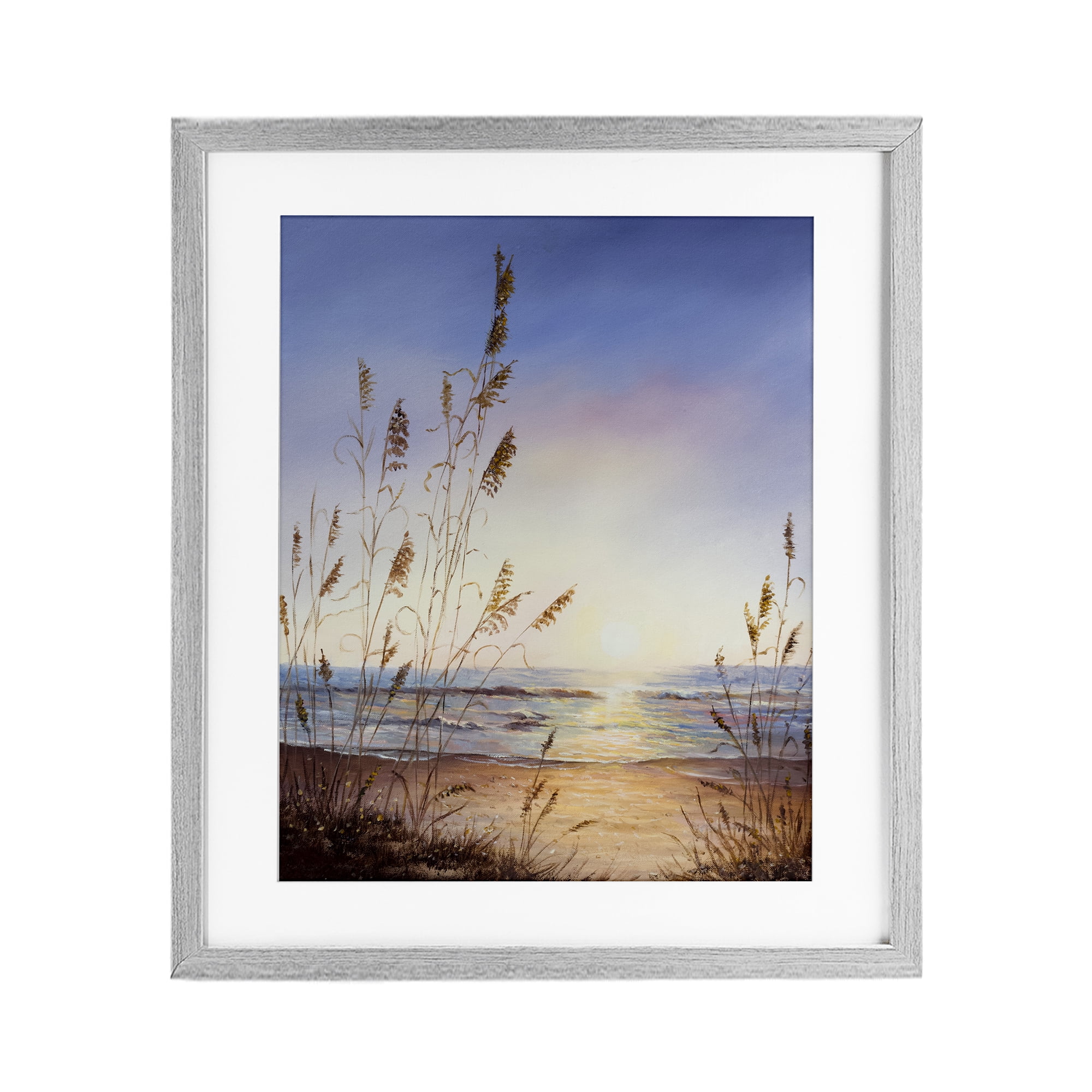 Seascape with Sunlit Grasses Gray Framed Print Under Glass, design by Michelle Faber
