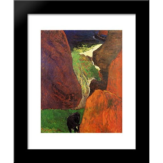 Seascape with cow on the edge of a cliff 20x24 Framed Art Print by Paul Gauguin