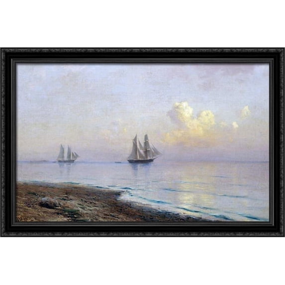 Seascape with sailboats 40x26 Large Black Ornate Wood Framed Canvas Art by Lev Lagorio