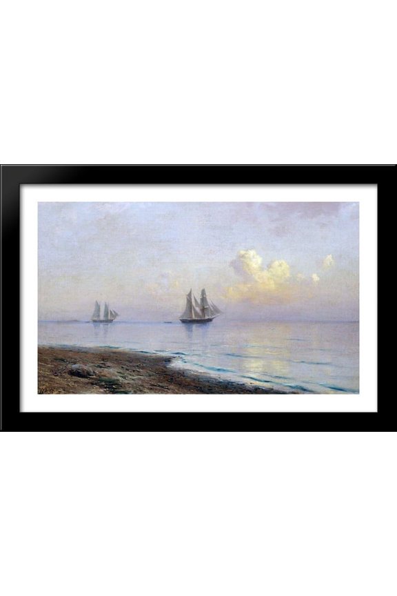 Seascape with sailboats 40x26 Large Black Wood Framed Print Art by Lev Lagorio