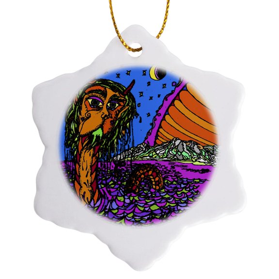 3drose, Seaserp, 3 inch Snowflake Porcelain Ornament