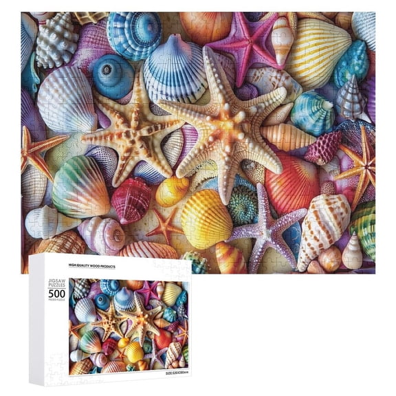 Seashell 500 Piece Puzzle for Adults Colorful Ocean Jigsaw Puzzle with Starfish & Shells Premium Thick Cardboard Challenging Yet Relaxing 15x21 Inch Finished Size for Puzzle Lovers
