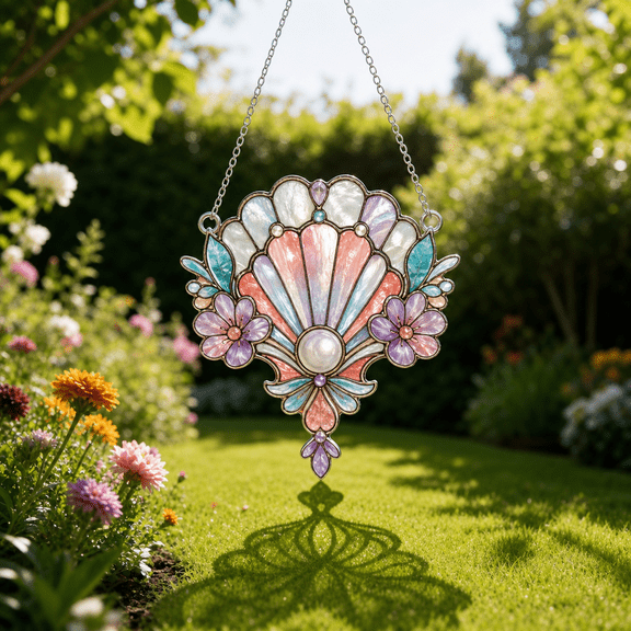 Seashell Acrylic Suncatcher Window Hanging, Stained Glass Style Gift for Mom