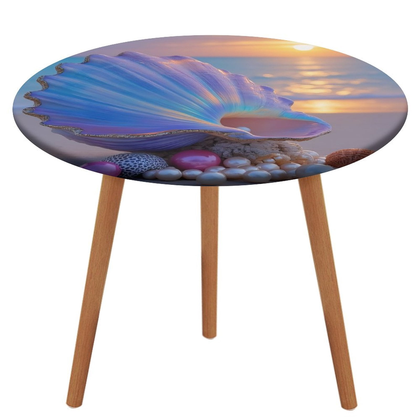 Shell Table Clothes Seashell And Pearls at Sunset Tablecloth Round Elastic Fitted ...