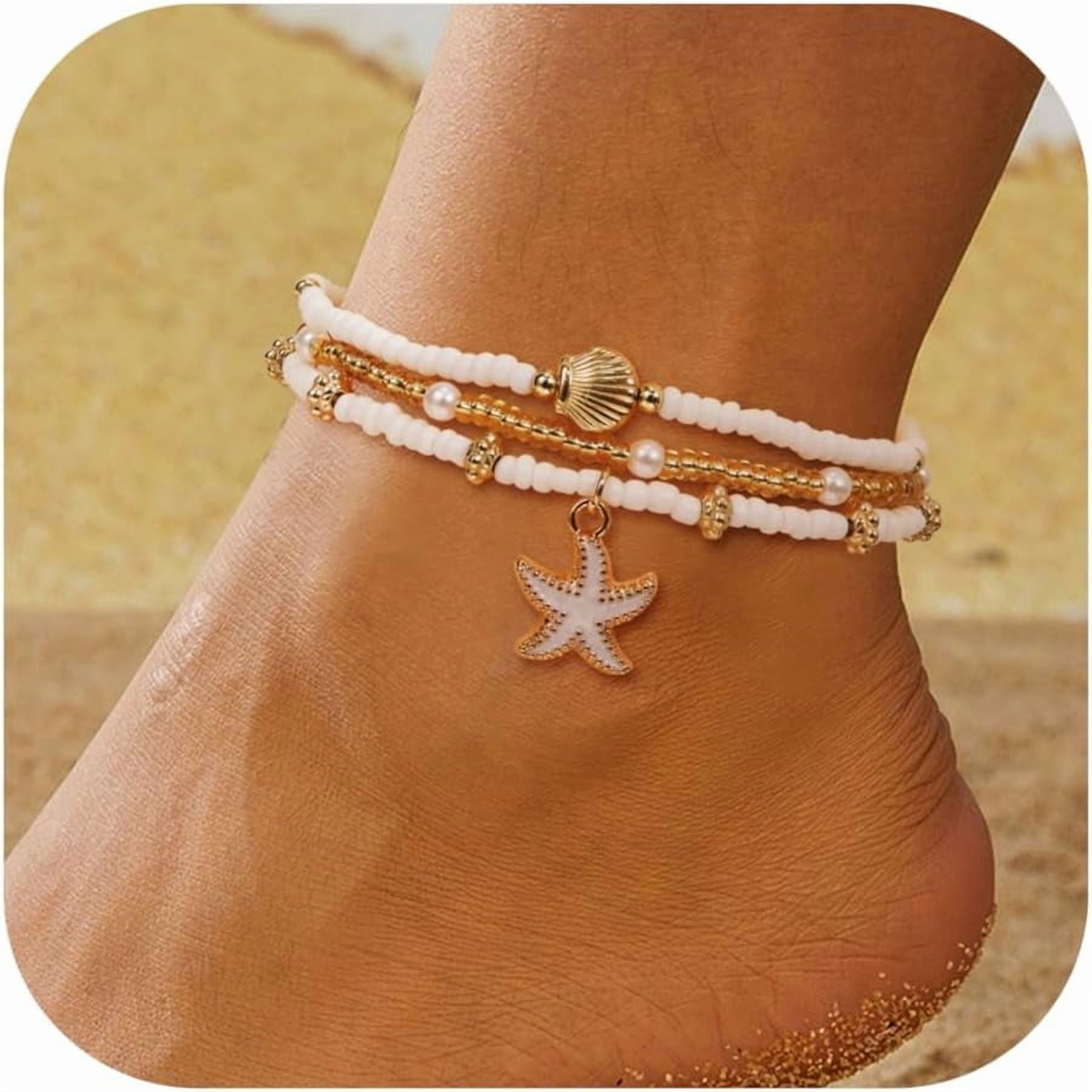 Seashell Ankle Bracelet Fine for Women Boho Beaded Adjustable Colorful ...