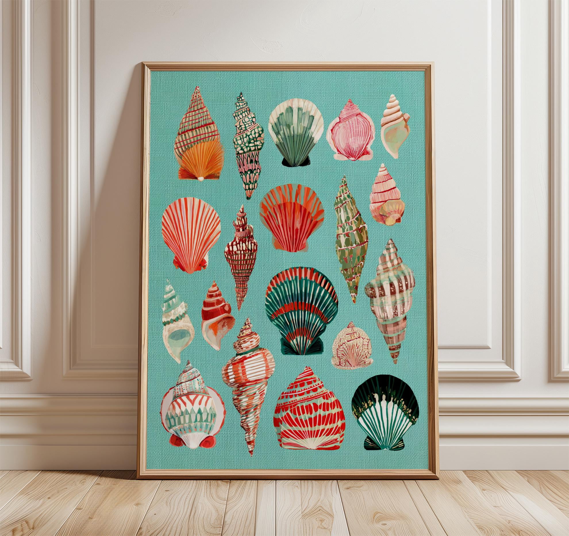 Seashell Art Print, Vibrant Coastal Ocean Shells, Nautical , Poster ...