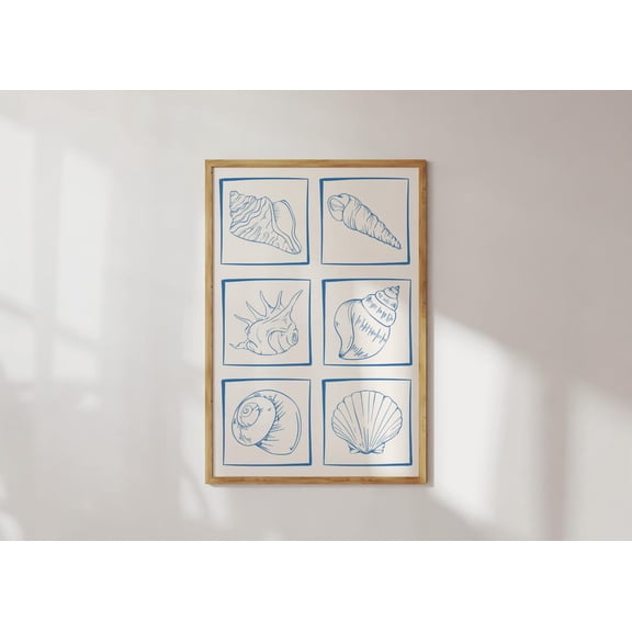 Seashell Art Prints Printable Wall Art Summer Beach Art Print Trendy Decor Aesthetic Prints Coastal Wall Art Blue Print Art Poster Decor, Stretched Canvas Size 8x12 F03.1.22l449