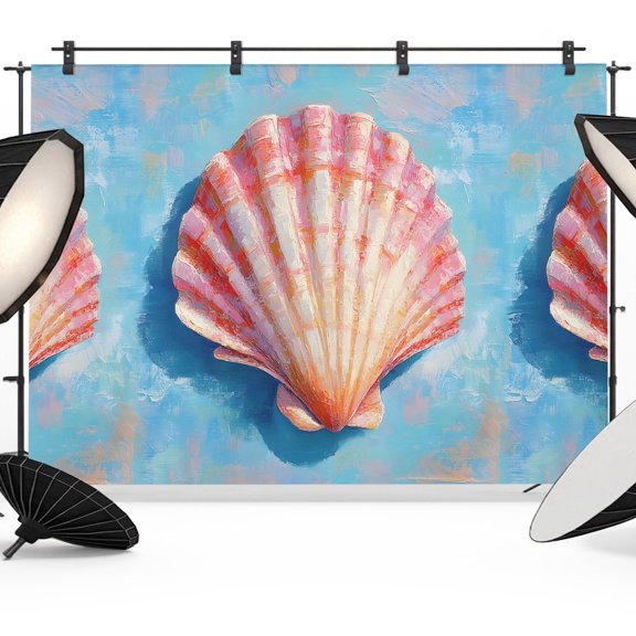 Seashell Backdrops for Photography, Scallop Coastal Beach Nautical Ocean Fabric Photo Background Sturdy Studio Props for Photo Studio, Video Recording, Booth & Photoshoot 7x5ft