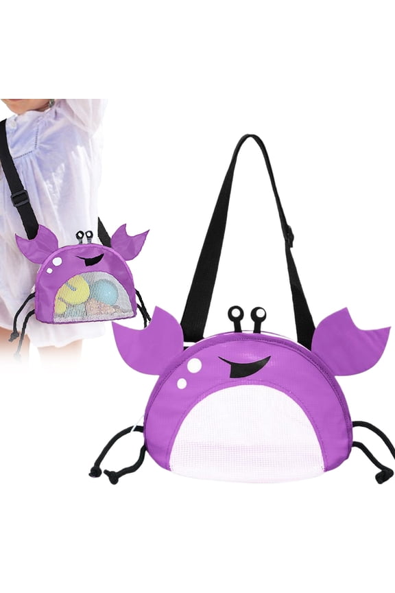 Seashell Bag Seashell 7x4x6'' Crab-Shaped Mesh Beach Bag with Adjustable Strap Seashell Collecting Bag for Kids Holding Seashell Pool Sand Toy,Purple