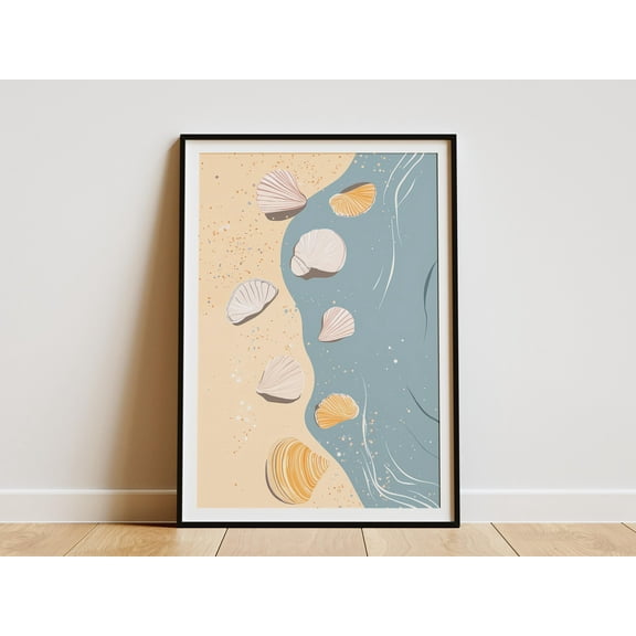 Seashell Beach Minimalist Print Coastal Wall Art Ocean Decor Summer Poster Sandy Shore Illustration Calm Beach Vibes Seashell Artwork - Poster Unframed