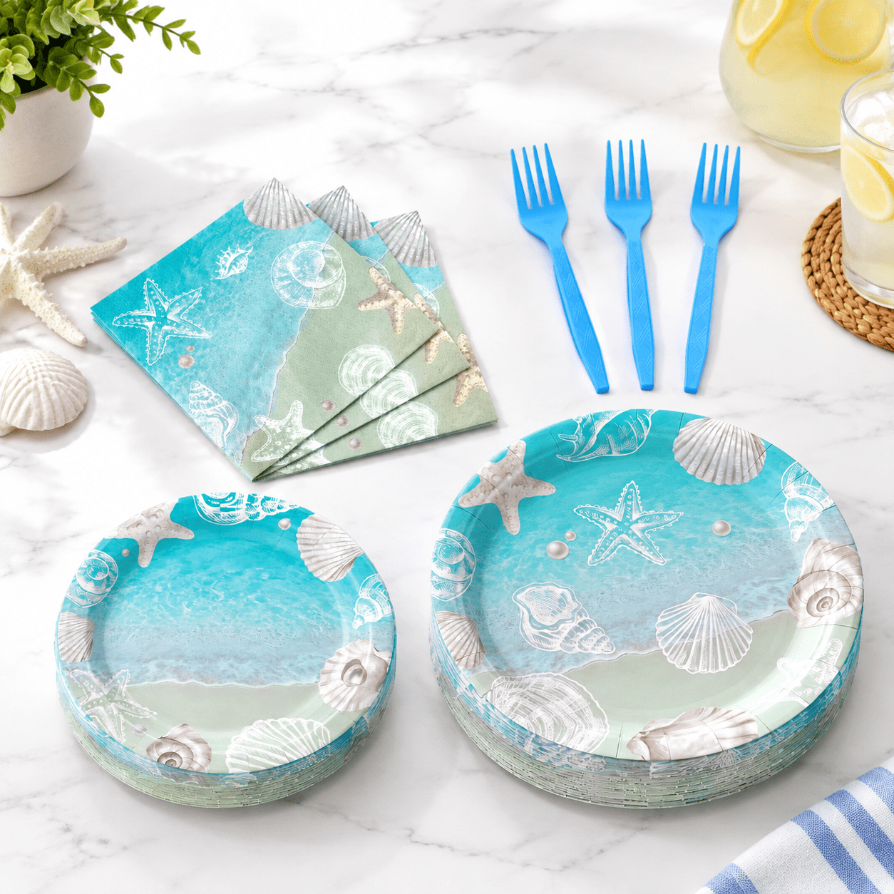 Sea Shell Set Seashell Beach Party Decorations Plates And Napksupplies Tableware Set ...