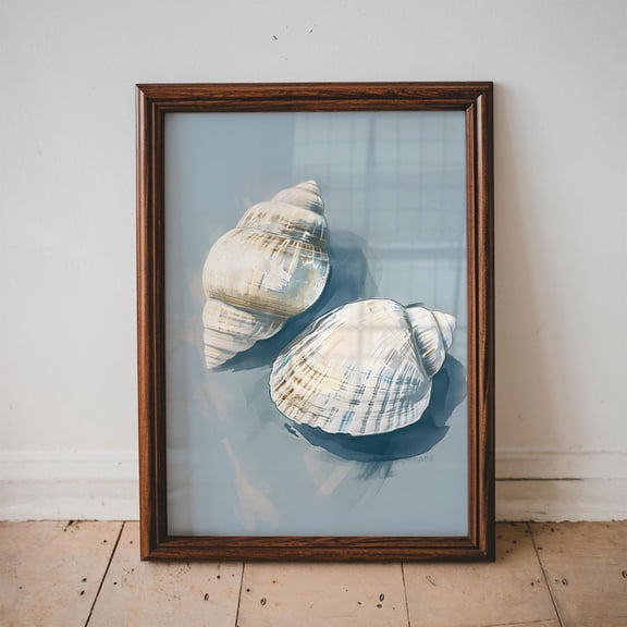 Seashell Beach Shell , Blue Coastal Decor, Kitchen , Beach House Wall Art, Summer Wall Decor Unframed Paper Print