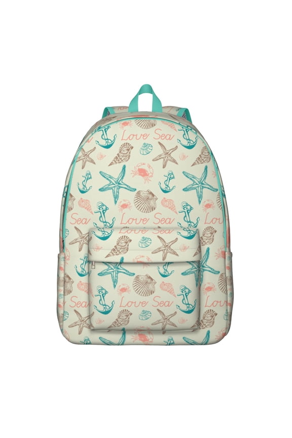 Seashell Beach Shell Nautical Travel Backpack – Lightweight Canvas Bookbag with Tropical Starfish Design, Comfortable Carrying, Anti-theft Multifunctional Features for Daily Commuting