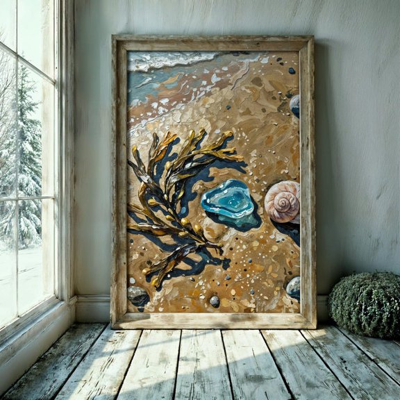Seashell Beach Shore Print Coastal Nature Artwork Calming Ocean Decor
