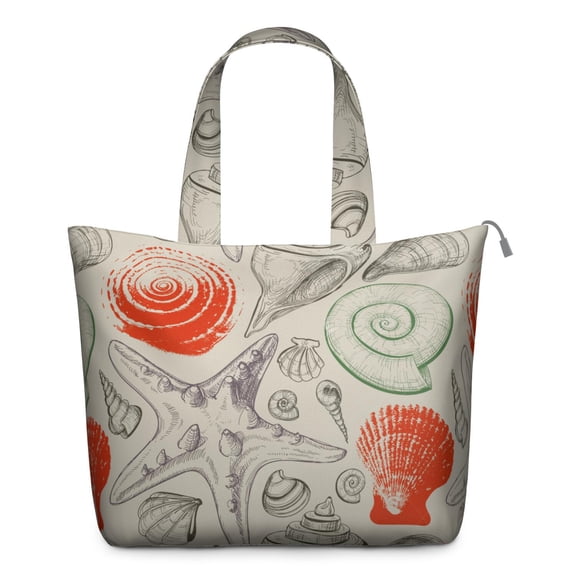 Seashell Beach Tote Bag for Women - Large Capacity Zipper Closure Travel Bag with Interior Pockets, Lightweight Weekender Carry-On for Tropical Vacations