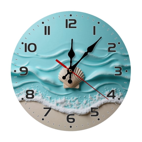 Seashell Beach Wall Clock 10 Inch Silent Non Ticking Round Clock Decoration for Living Room Kitchen Bedroom Bathroom Office Classroom