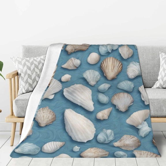 Seashell Blue Ocean Throw Blanket for Stylish Warm Winter Cabin Ultra-Soft Micro Fleece Blanket, Premium Microfiber, Silky Soft, Plush, Warm and Lightweight for Couch, Sofa, Bed - 50"X40"