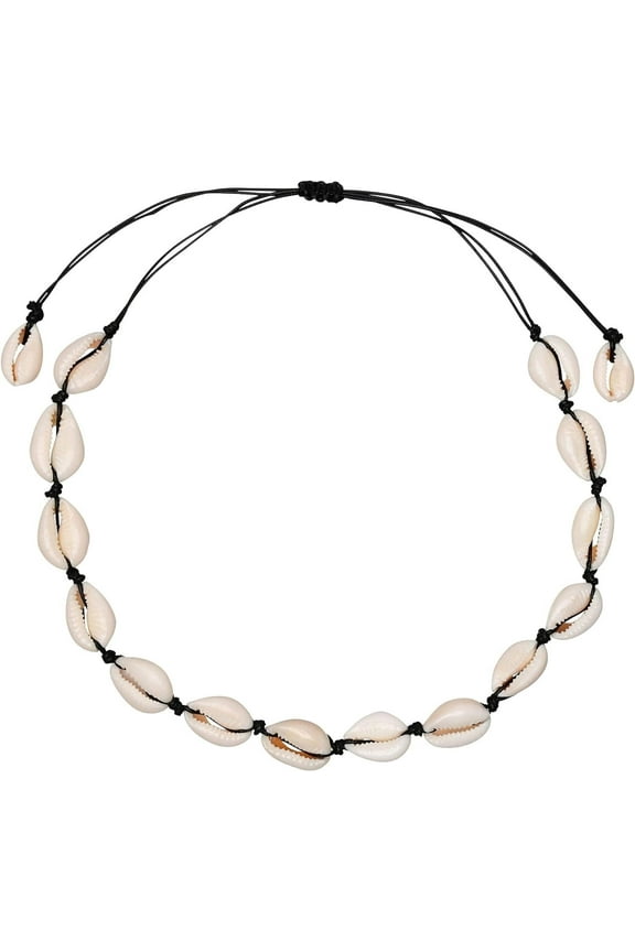 Seashell C15 to 28 inches, Natural Cowrie Shell Necklace with Premium Rope - Modern Choker Shell Necklaces For Women, Adjustable Length Beach Necklaces for Women and Men - Black