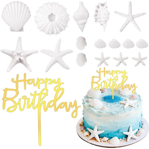Seashell Cake Toppers 17PCS Starfish Conch Cake Topper Beach Seashell Cake Decorations Under the Sea Ocean Cake Cake Decorations for Birthday Baby Shower Wedding Ocean Nautical Theme Party