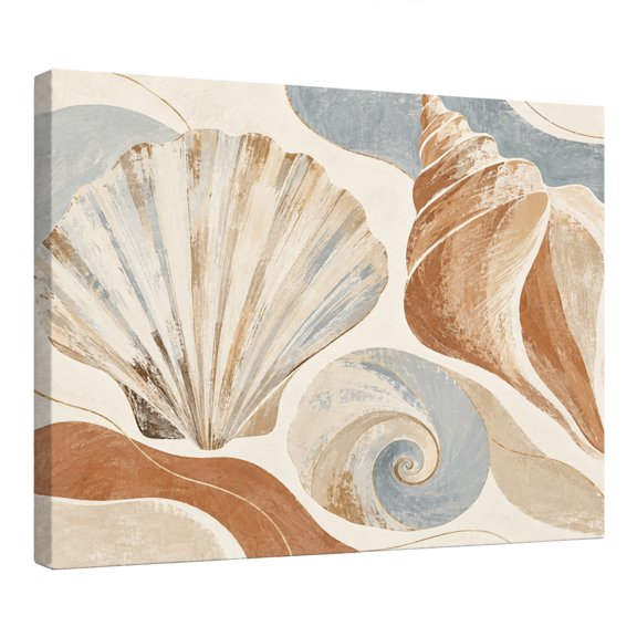 Seashell Canvas Wall Art, Neutral Coastal Shell Artwork in Beige Blue and Brown, Beach House Wall Decor for Living Room Bedroom Bathroom, 10x8 Inch