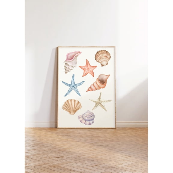 Seashell Coastal Beach Poster, Unframed Paper Poster 8x10in