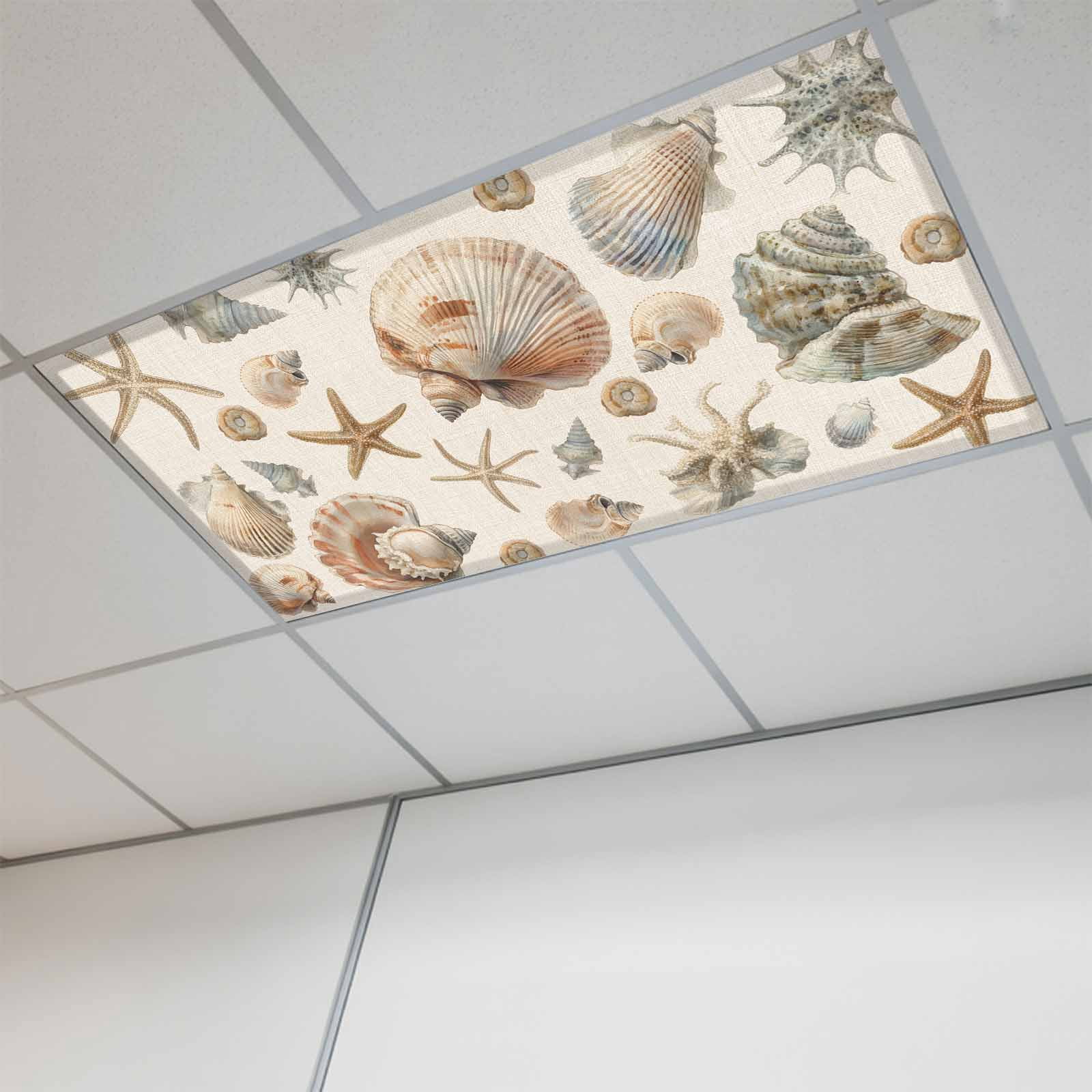 Seashell Coastal Magnetic Fluorescent Light Covers for Ceiling Lights ...