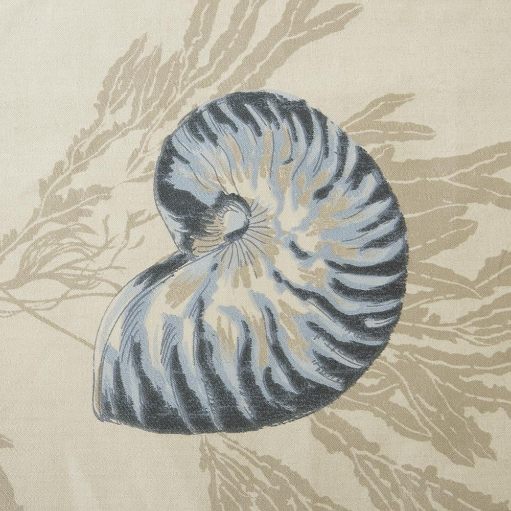 Ivory and Blue Seashell Coastal Printed Tie Top Valance
