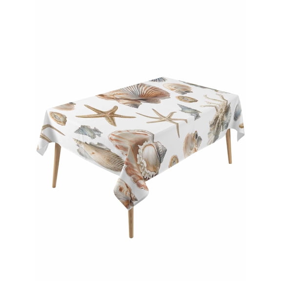 Seashell Coastal Table Cloth, Summer Beach Ocean Starfish Watercolor Waterproof Tablecloth for Rectangle Tables, Reusable Washable Fabric Table Cover for Restaurant Kitchen Dining Tables 60"x120"