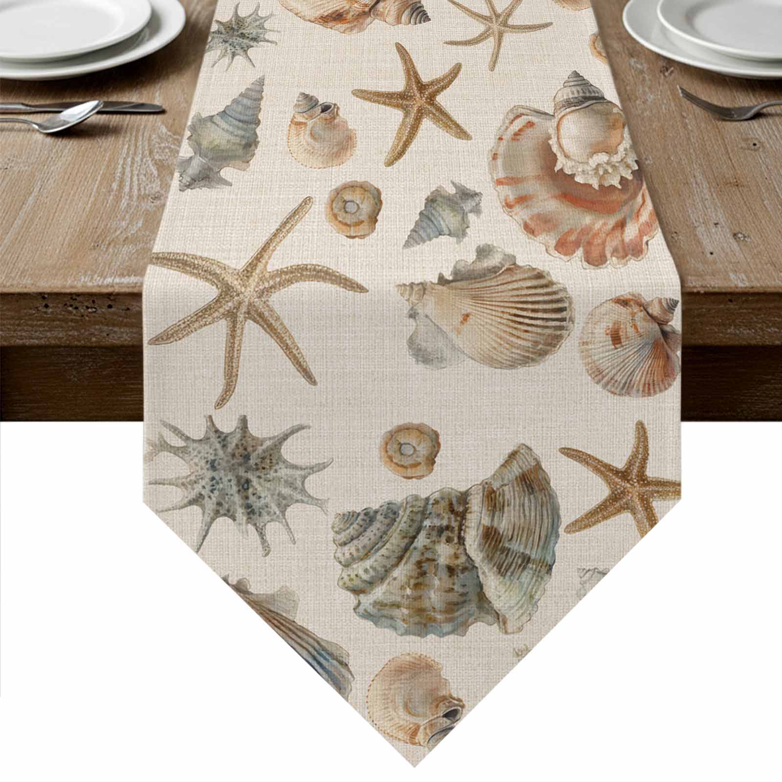 Runner Seashell Seashell Coastal Table Runner Linen Burlap Table Runner 70 Inches Long ...