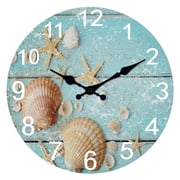 Seashell Coastal Wood Wall Clock Battery Operated 12 Inch Silent Clock