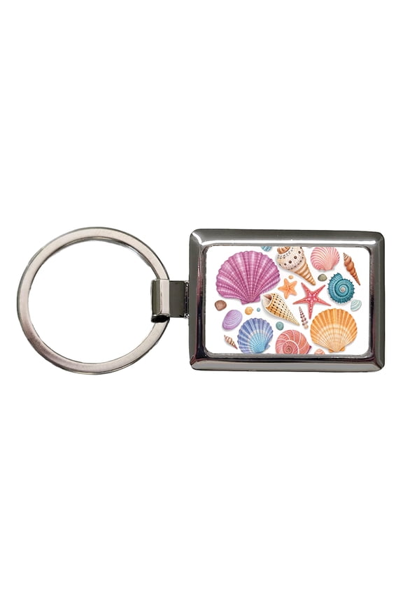 Seashell Collage Colorful Metal Rectangle Keychain