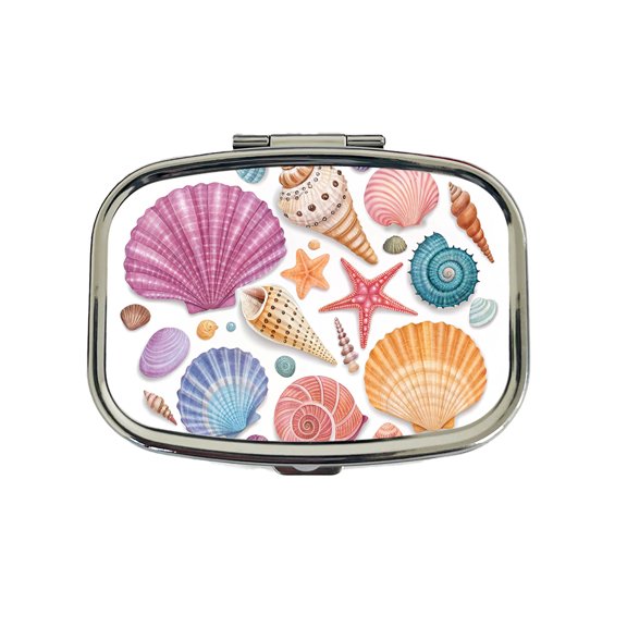 Seashell Collage Colorful Small Travel Handbag Pill Box Case