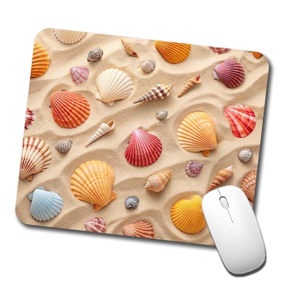 Seashell Collage On Sandy Background Beach Mouse Pad Low Profile Gaming Mat